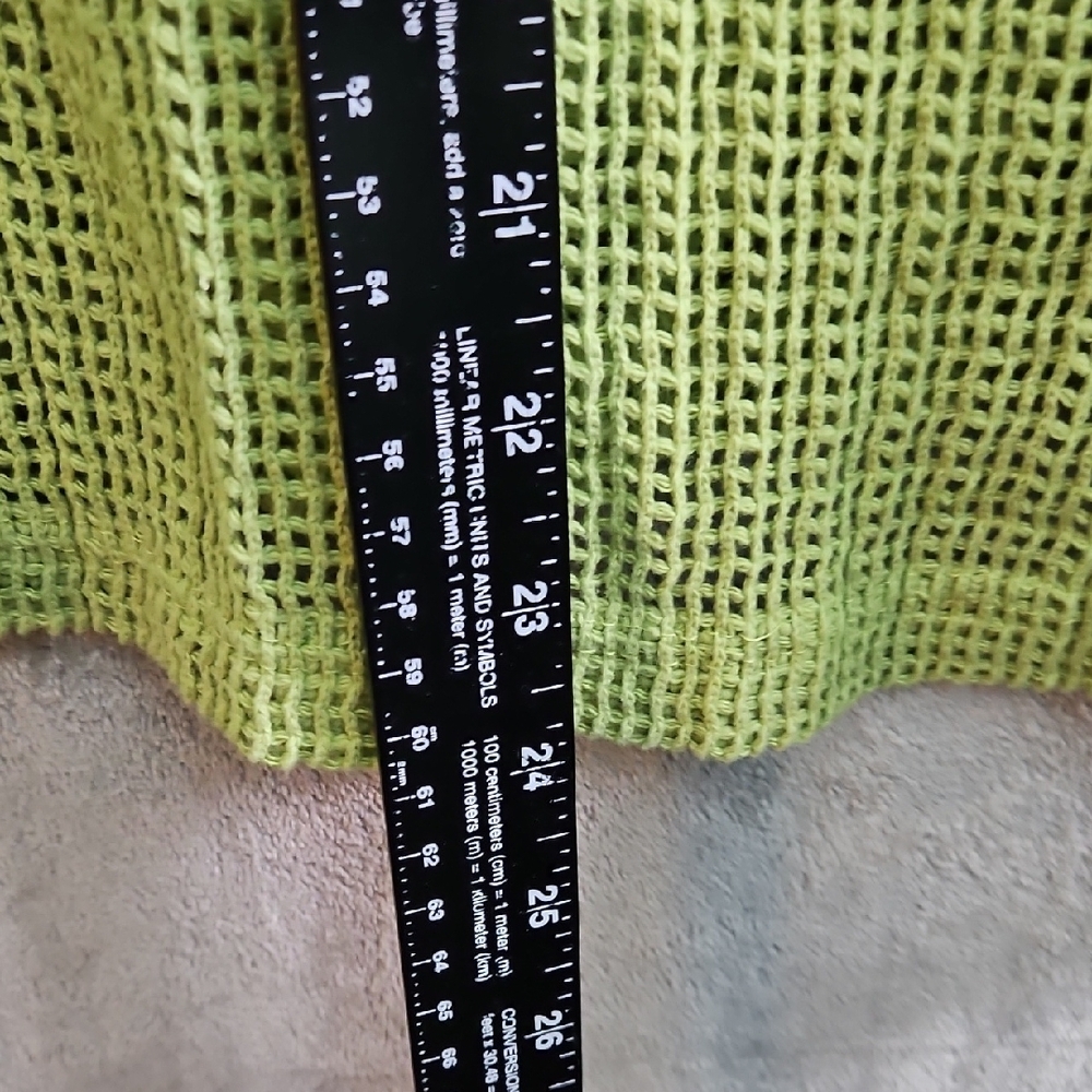 Chico's Sz 3 XL Bright Green V-Neck Sweater Open Weave Cotton Turkey - Picture 4 of 8